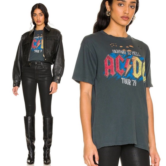DAYDREAMER AC/DC Highway To Hell Weekend Tee in Vintage Black Distressed NEW